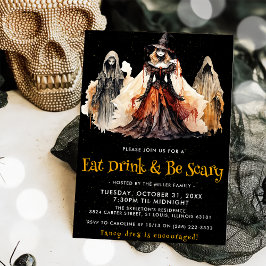 Ät dryck och var scen Halloween fest Inbjudningar