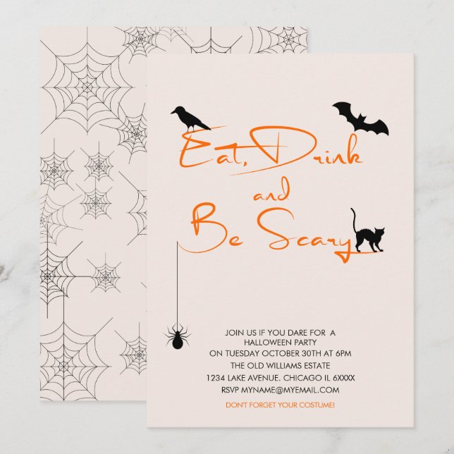 Ät dryck och var scen Halloween fest-kort Inbjudningar (Fram/baksida)