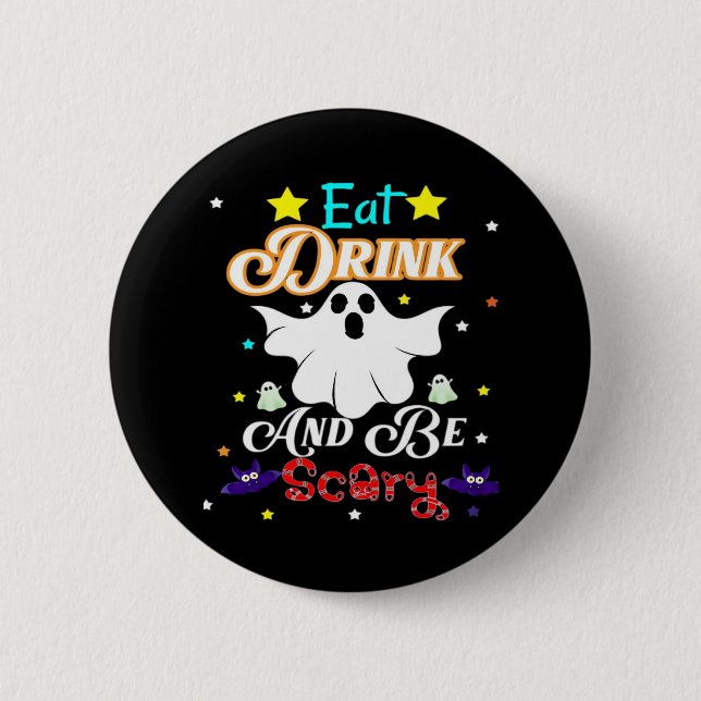 Ät dryck och var scen Happy halloween dag Knapp (Framsida)