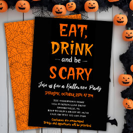 Ät dryck och var scen Modern Halloween fest Inbjudningar