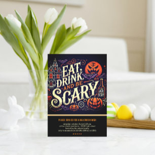 Ät dryck och var scen svart Halloween fest Vykort