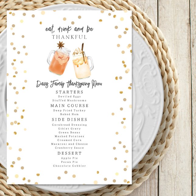 Ät dryck och var snäll och dricka Thanksgiving. Meny (Skapare uppladdad)
