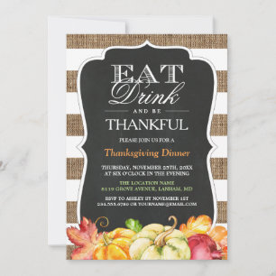 Ät dryck och var tacksam Rustik Thanksgiving Inbjudningar