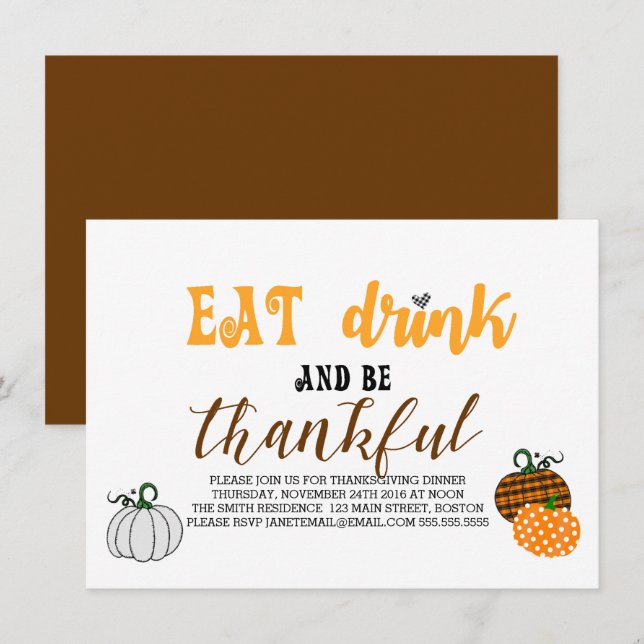 Ät dryck och var tacksam Thanksgiving Party Inbjudningar (Fram/baksida)