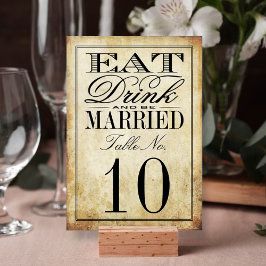 Ät, dryck och vara gift Vintage bröllop Bordsnummer