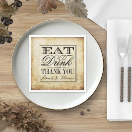 Ät, dryck och vara gift Vintage bröllop Pappersservett