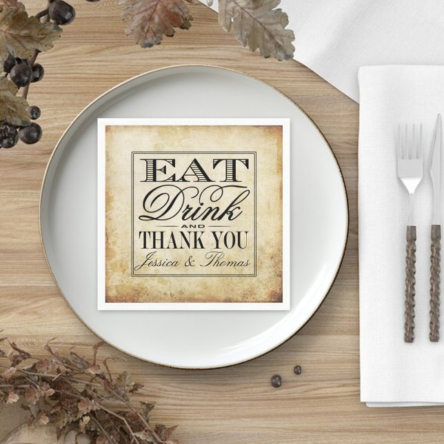 Ät, dryck och vara gift Vintage bröllop Pappersservett (Skapare uppladdad)