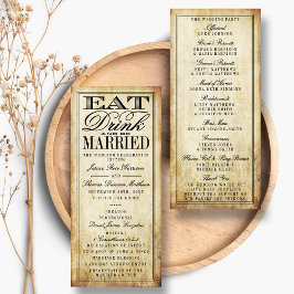 Ät, dryck och vara gift Vintage bröllop Program