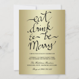 Ät dryck och vara God jul Party Guld Inbjudningar