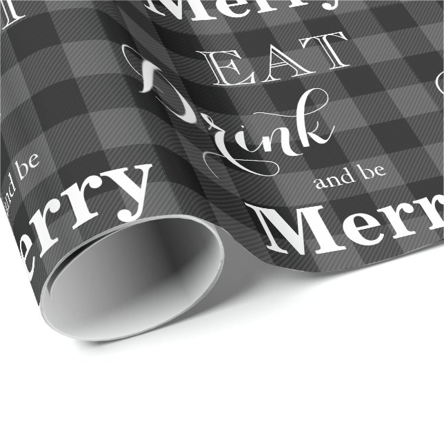 Ät dryck och vara Merry Classic grått Black plaid Presentpapper (Rullad Hörn)