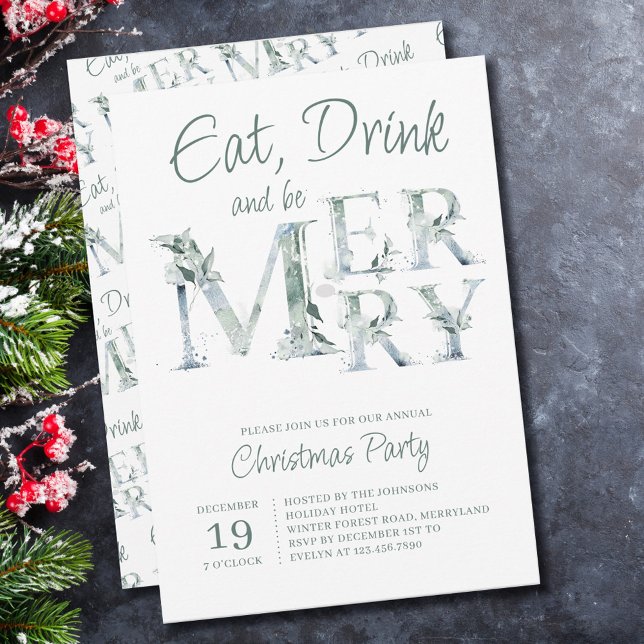 Ät dryck och vara Merry Typography God Party Inbjudningar (Skapare uppladdad)
