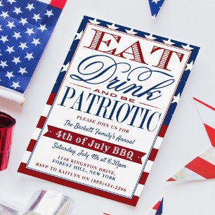 Ät, dryck och vara patriotisk 4 juli Party Inbjudningar