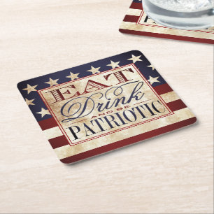 Ät, dryck och vara patriotisk Vintage 4 juli Underlägg Papper Kvadrat