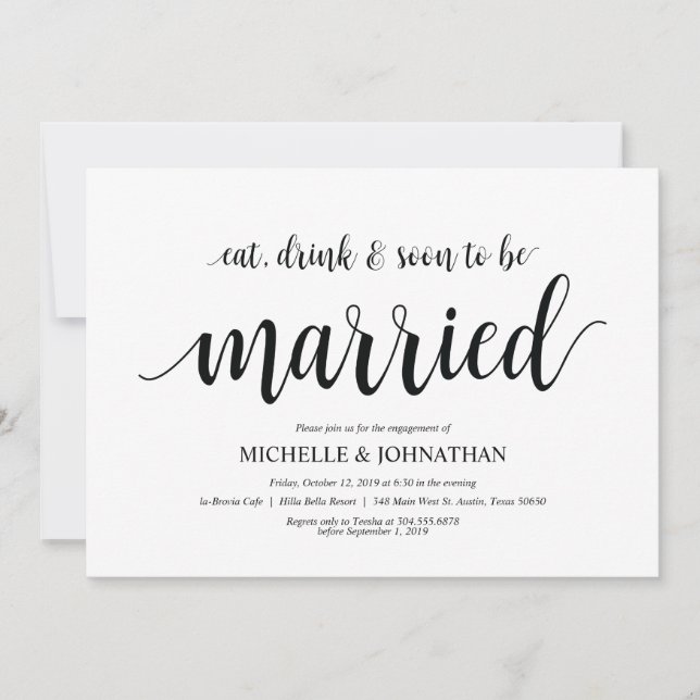 Ät, dryck, snart gift, Förlovningsfest inbjudnings Inbjudningar (Framsida)