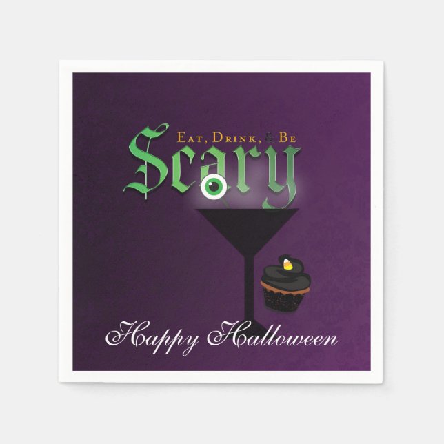 Ät dryck Var Scary Halloween Lila Party Napkins Pappersservett (Framsidan)
