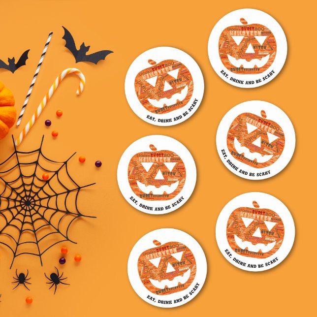 Ät dryck Var Scary Halloween Pumpkin Ord Cloud Underlägg Papper Rund (Skapare uppladdad)