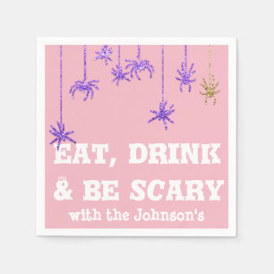 Ät dryck Var scary Spider Halloween Rosa Lila Pappersservett
