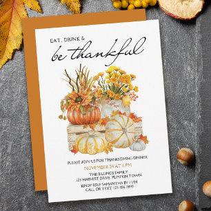 Ät dryck Var snäll Thanksgiving för pumpskörd Inbjudningar