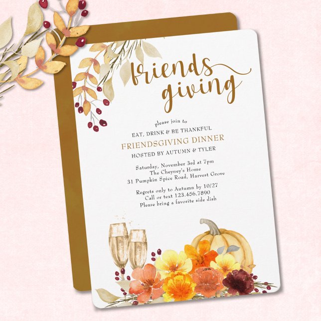 Ät dryck var tacksam höstblommor Friendsgiving Inbjudningar (Skapare uppladdad)