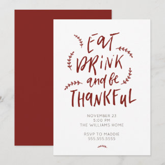 Ät dryck Var tacksam Thanksgiving Friendsgiving Inbjudningar