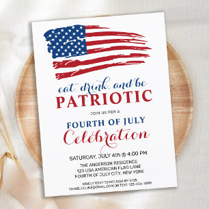 Ät dryck vara patriotisk USA flagga 4 juli Party Inbjudan Vykort