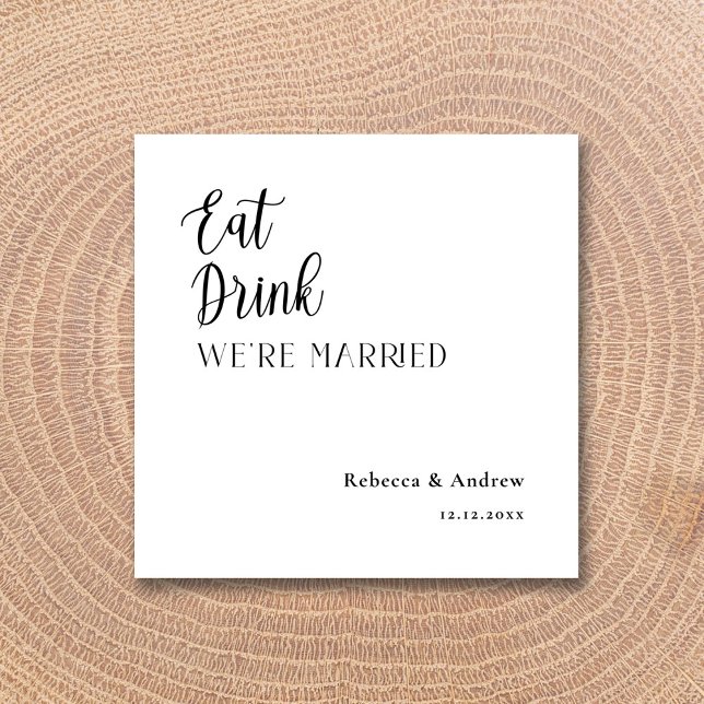 Ät dryck Vi gifte oss med Personlig Bröllop Napkin Pappersservett (Eat Drink We Married Personalized Wedding Napkins)