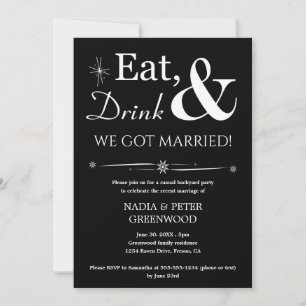 Ät dryck Vi Har har gift med Photo Elopement Party Inbjudningar