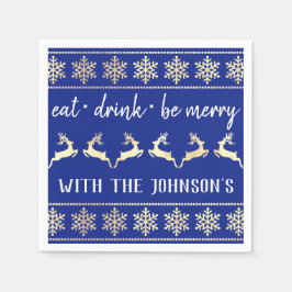 Ät dryck Vita Guld-renar Blå indigo Pappersservett