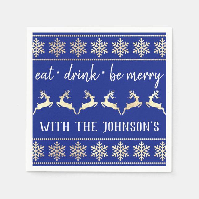 Ät dryck Vita Guld-renar Blå indigo Pappersservett (Framsidan)