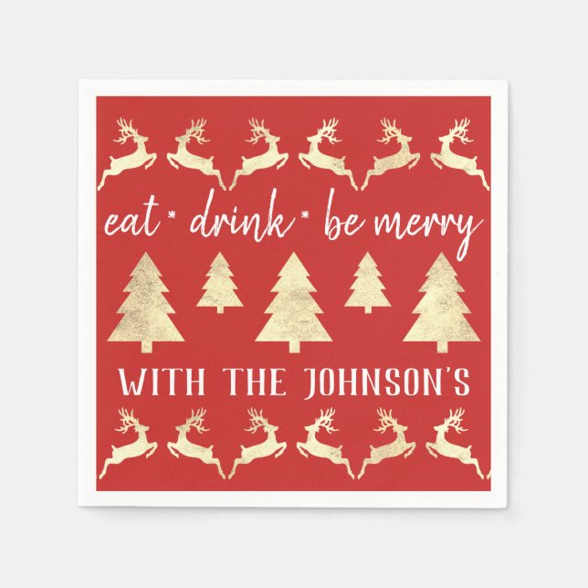 Ät dryck Vita, vita renar från Guld Pappersservett (Framsidan)