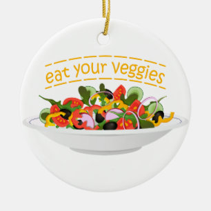 Ät era Veggies Citat färsk salladskål Julgransprydnad Keramik