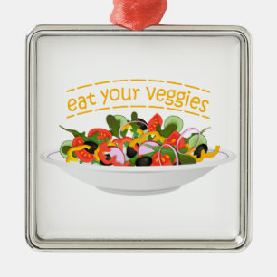 Ät era Veggies Citat färsk salladskål Julgransprydnad Metall