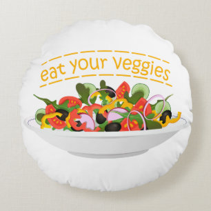 Ät era Veggies Citat färsk salladskål Rund Kudde