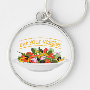 Ät era Veggies Citat färsk salladskål Rund Silverfärgad Nyckelring