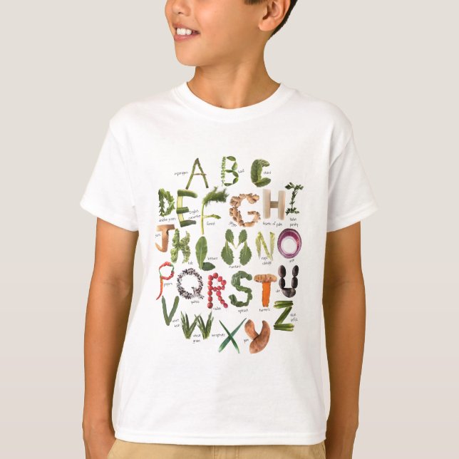 Ät fler Veggies Alphabet Shirt T Shirt (Framsida)