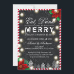 Ät God jul-inbjudan till Drink & Be-parti Inbjudningar<br><div class="desc">Svartvitt kalkylbord - Ät,  Drick och Bli God jul-inbjudningar. Black White Red & Grönt Holly String Ljus Säsong Helgdag Family Reunion-julkort Party.</div>