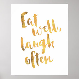 Ät gott skratt ofta poster typografycitat från gul