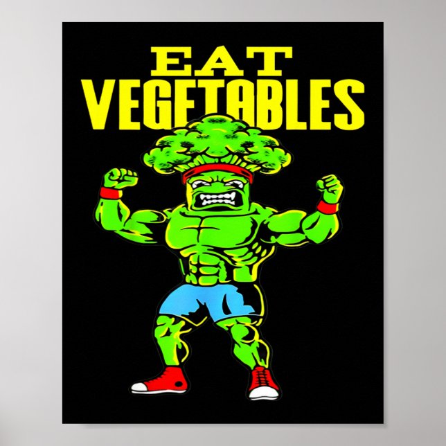 Ät Grönsaker Rolig Broccoli Fitness Styrkaidrott Poster (Framsidan)