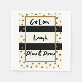 Ät kärlek lek skratt be svart guld prickar papper pappersservett