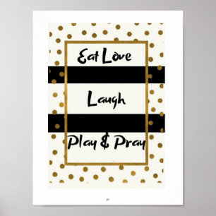 Ät kärlek lek skratt be svarta guld prickar affisc poster
