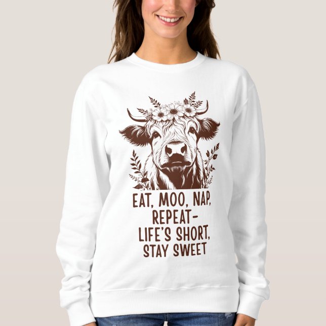 Ät Ko Nappa Upprepa - Rolig Highland Ko  T Shirt (Framsida)