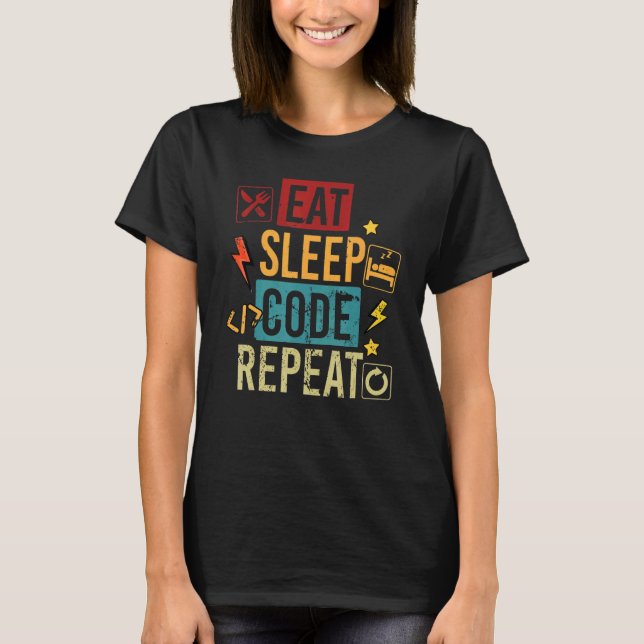 Ät Kod Sova Programmering Datavetenskap Progra T Shirt (Framsida)