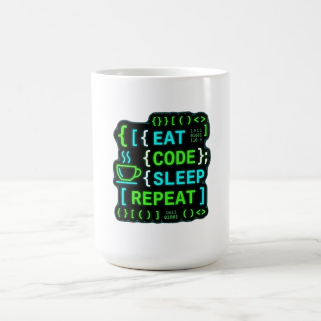 Ät Kod Sova Upprepa Neon Programmerare Humor Kaffemugg (Center)