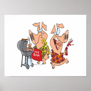 Ät kött lustigt grillkött BQing grisar Poster
