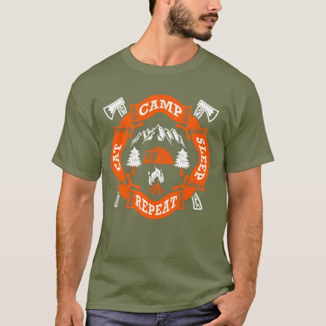 Ät läger sov upprepa eld korsade yxor natur t shirt (Framsida)