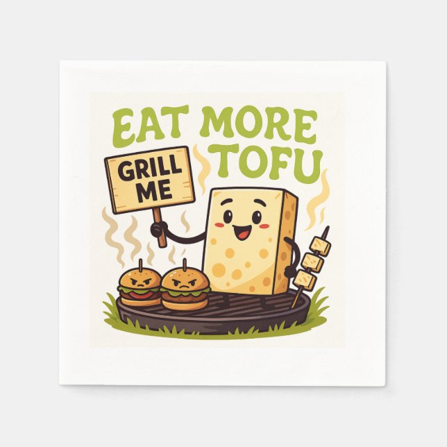 Ät Mer Tofu – Grilla Mig Istället BBQ- protest  Pappersservett (Framsidan)