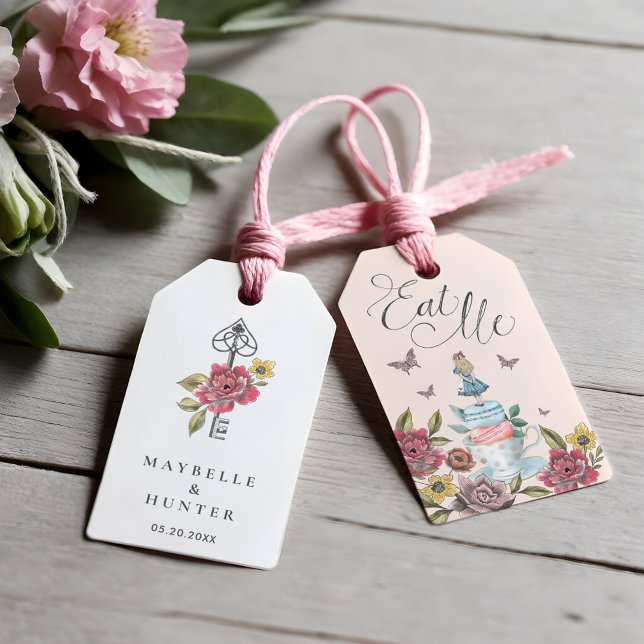 Ät mig! Alice i Wonderland Tea Kopp & Macaron Presentetikett (Eat Me! Alice in Wonderland Tea Cup & Macaron Gift Tags)