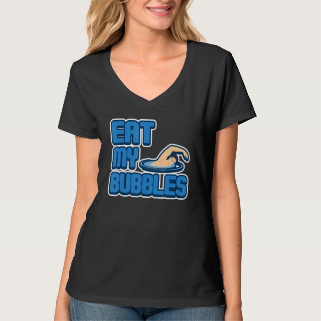 Ät mina bubblor Swimming Coach Humor T Shirt (Framsida)