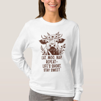 Ät Moo Natt Repeterar - Rolig Highland Ko T Shirt