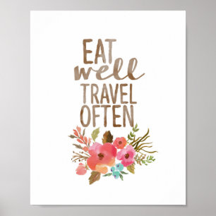 Ät- och brunnsresor ofta  Blommigt av vattenfärg Poster